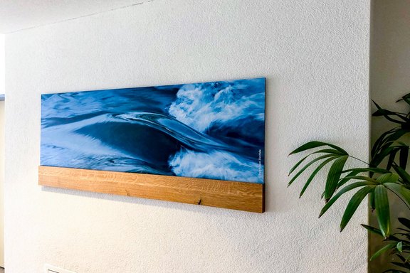 Wandbild mit Holz, Aufhängung, Druck