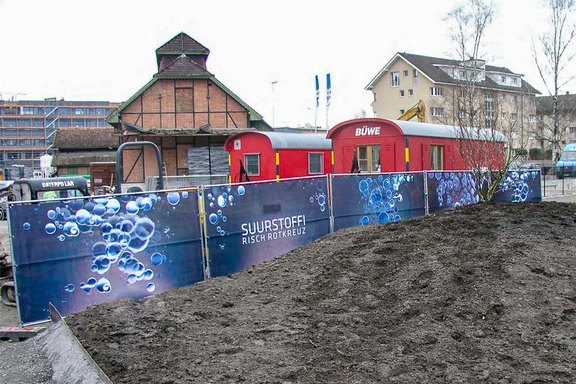 Baustellenbanner, Baustellenwerbung, Gerüstwerbung, Gitternetzbanner, Bauzaun, Druckwerbung