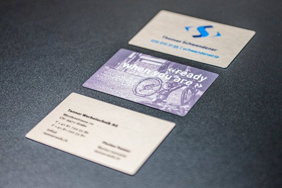 Schwendener fges - Metallvisitenkarten Metallvisitenkarten, Edel, UV-Direkdruck