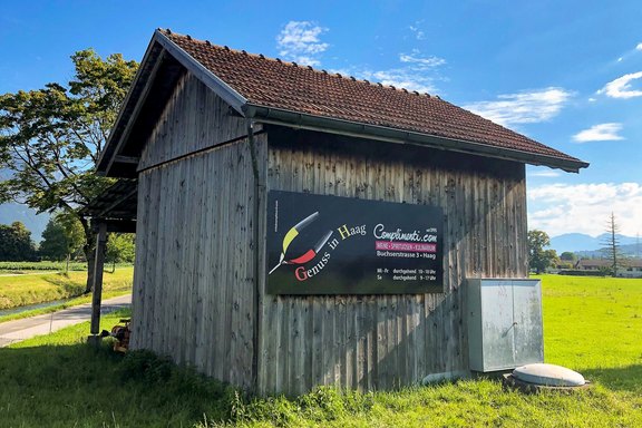 Scheune, Fassade, Werbung, Druck