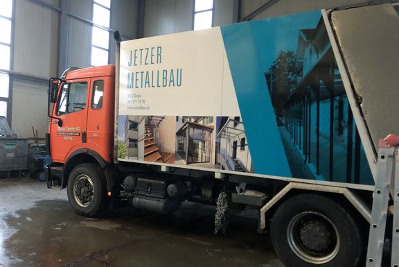 Kehrichtwagen, Folierung, Werbung, bedruckt