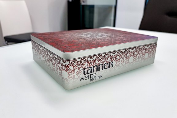 Dosen, Keksdose, Werbung, Direktdruck, Folie